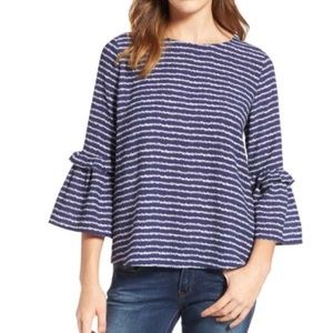 GIBSONLOOK Gibson Ruffle Sleeve Top in Navy Stripe